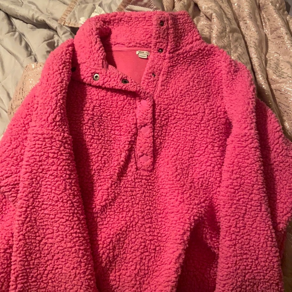 Hot pink fuzzy pull over
